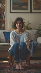 Fototapeta premium Woman having an interview in the living room at home