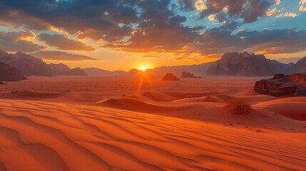 Naklejka premium sunset between mountains in the desert 