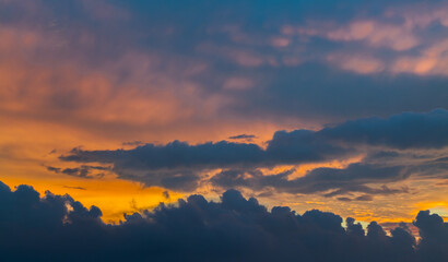 Fototapeta premium Colorful tropical sunset sky, natural panoramic background photo