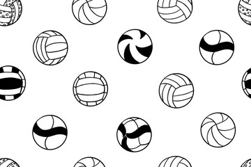 Seamless pattern of hand drawn doodle volleyball. Sports equipment. Game, play, team. Collection of design elements. Great for banners, sites, posters. Vector illustration EPS10