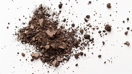 Soil scattered on white background for stark contrast.