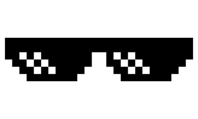 Pixel art sunglasses with white light reflection and transparent background