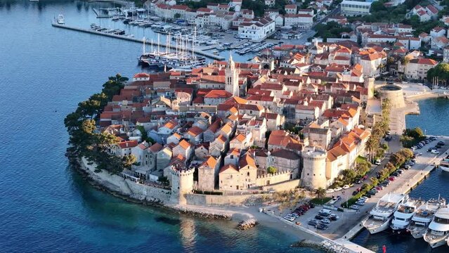 Korčula Old Town, Korčula, Croatia - aerial footage 2024