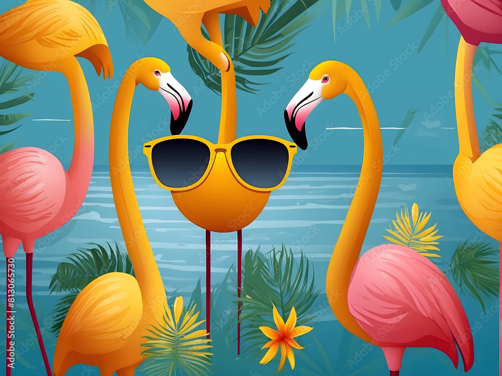 Fototapete summer holiday greeting vector design. hello, summer text in yellow pattern background design with b