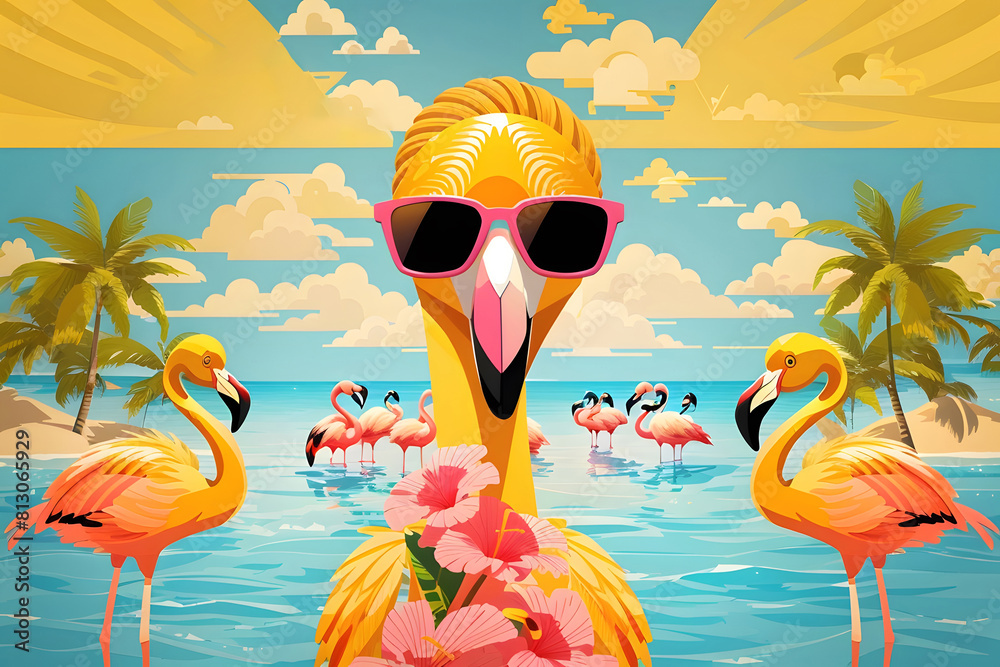 Fototapete summer holiday greeting vector design. hello, summer text in yellow pattern background design with b