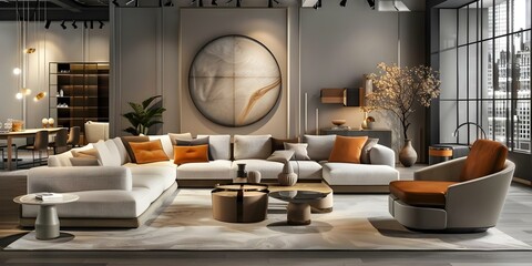 Explore upscale showroom showcasing contemporary furniture and stylish decor for home or business. Concept Furniture Showroom, Contemporary Decor, Stylish Interior, Home Furnishings