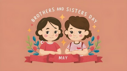 Brother and sister day celebration design, May 2. brothers and sisters day celebration, featuring cute boys and girls. modern minimalist style design