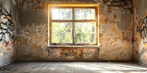 Graffiticovered window in abandoned room ideal for urban art concepts. Concept Urban Art, Graffiti Photography, Abandoned Spaces, Street Style, Creative Photo Ideas - Powered by Adobe