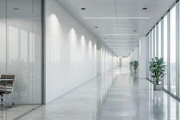 Obraz premium Empty Wall Mockup in Modern Office Interior created with Generative AI