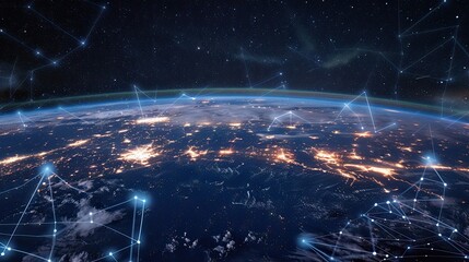 Global world network and telecommunication on earth cryptocurrency and blockchain and IoT