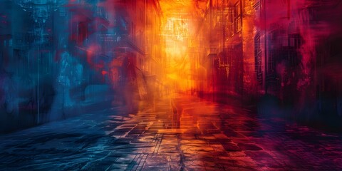 Create a traditional art piece of a gritty city alleyway scene. Concept Urban Landscape Art, Gritty Alleyway, Traditional Art, Street Scene, Cityscape Art