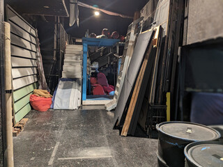 theater storage room with props