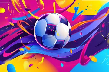 Colorful football ball banner design in abstract style with ball