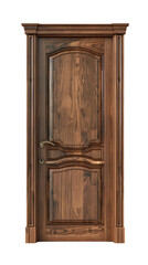 Modern wooden brown door isolated on white, transparent background PNG