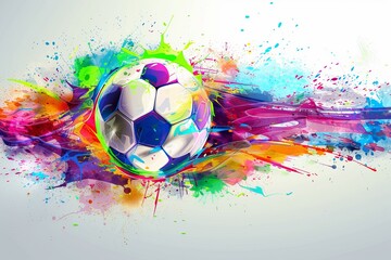 Colorful football ball banner design in abstract style with ball and various splashing shapes 