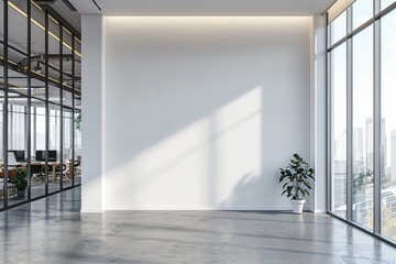 Empty Wall Mockup in Modern Office Interior created with Generative AI