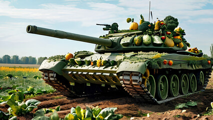 Vegetable Tank: Innovative Defense on the Battle Field AI Generated PNG Illustration