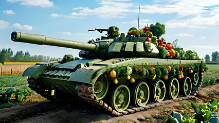 Vegetable Tank: Innovative Defense on the Battle Field AI Generated PNG Illustration
