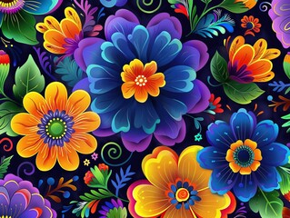 Fototapeta na wymiar floral pattern inspired by Mexican culture, vector design
