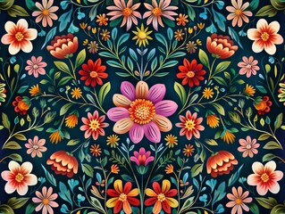 floral pattern inspired by Mexican culture, vector design