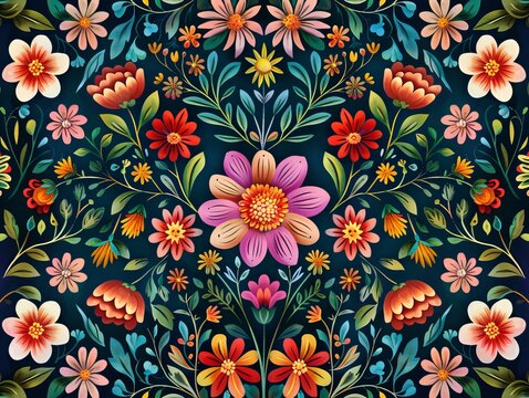 floral pattern inspired by Mexican culture, vector design