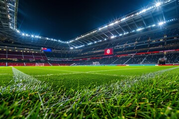 textured free soccer field in the evening light - center, midfield with the soccer ball 