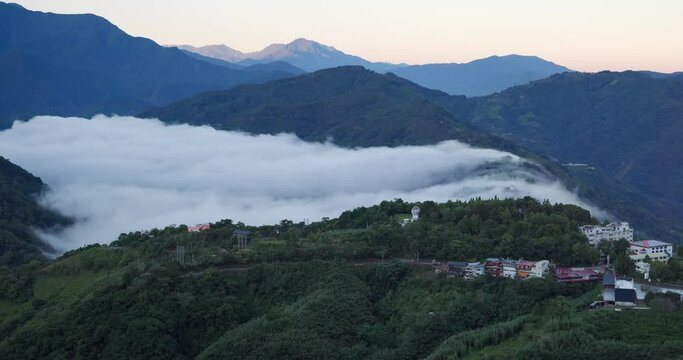 Sunrise over the Cingjing Farm in Renai Township of Nantou County in Taiwan