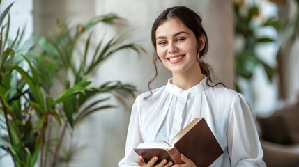 Woman reading a book in a plant-filled room, ideal for relaxation and learning themes.