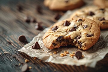 Fototapeta premium Crunchy Chocolate Chip Cookies on Paper