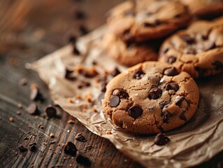 Fototapeta premium Chocolate Chip Cookies on a Piece of Paper