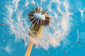 dandelion on black background, A close-up of a dandelion against a vibrant blue background captures the essence of nature's beauty