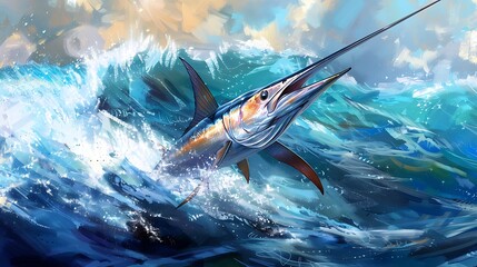 A sleek and streamlined marlin slicing through the ocean waters with incredible speed and agility.