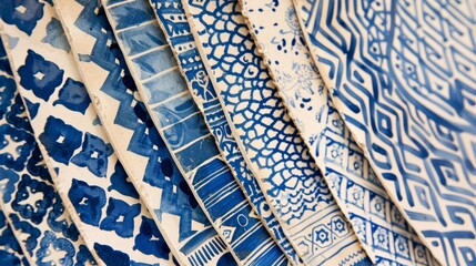 Blue and white ceramic tiles, ideal for home decor and interior design themes.