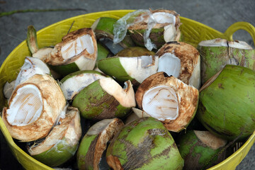 pieces of coconuts in a basket