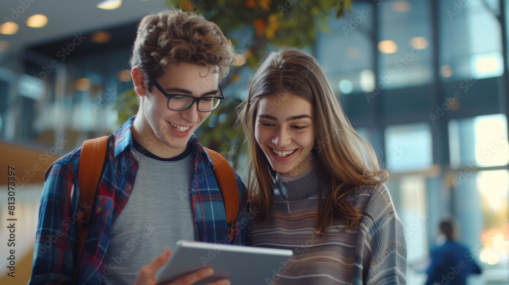 Sticker students sharing a tablet screen