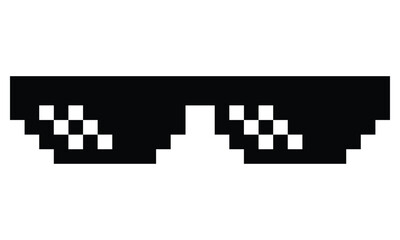 Pixel art sunglasses with white light reflections, transparent background and vector eps, jpg and png files available
