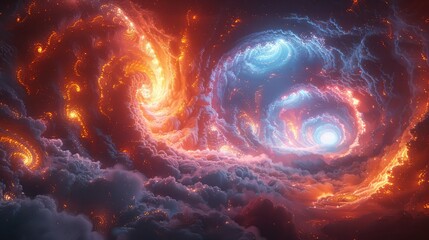 Fototapeta premium Psychedelic Portal, A Mesmerizing Journey Through Glowing Iridescent Tunnels of Symmetrical Futurism