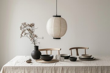 Table Set With Plates and Vases by Window