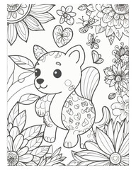 Teddy bear with flowers coloring  book  page for  kids