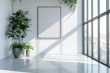 Empty Wall Mockup in Modern Office Interior created with Generative AI