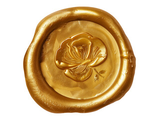 Gold wax seal, wax stamp isolated on transparent background
