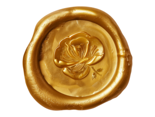 Gold wax seal, wax stamp isolated on transparent background
