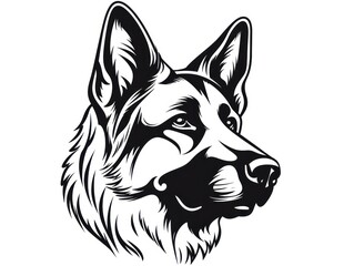 illustration of a german shepherd dog, isolated head, showcasing an adorable and playful pet
