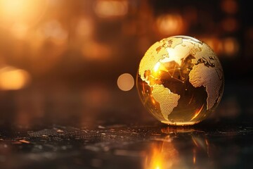 A golden coin reflecting a globe, showcasing the interconnectedness of markets.