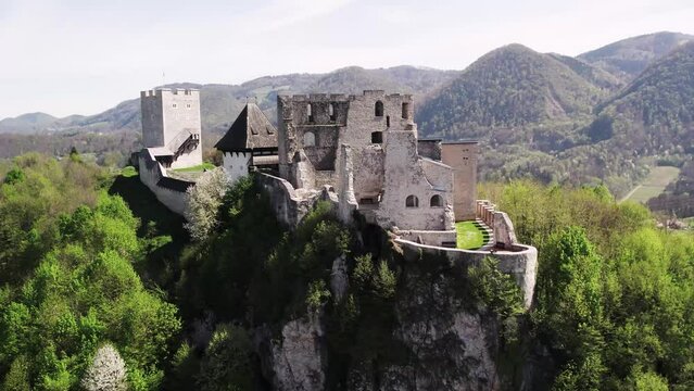 Celje Castle drone footage at midday