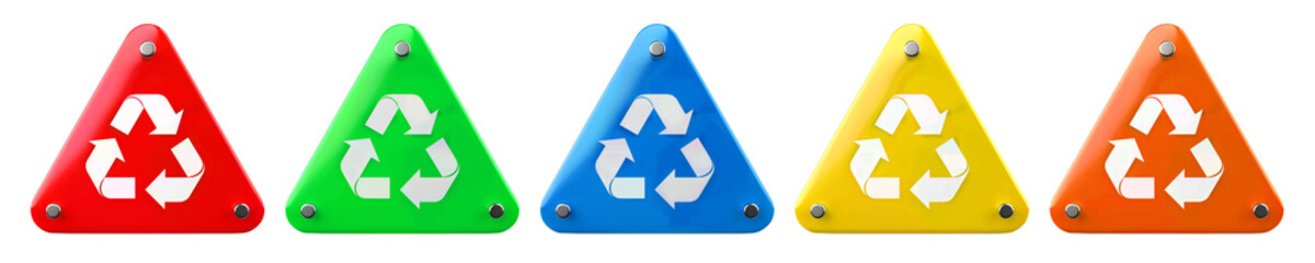 Triangle recycle metal sign isolated on transparent background