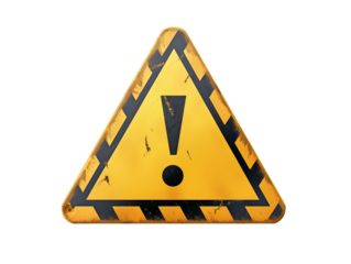 Yellow triangle warning sign isolated on transparent background