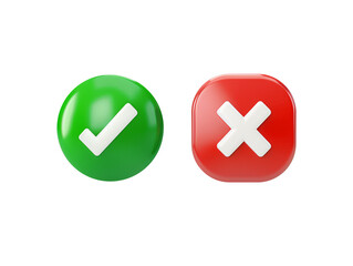 Right and wrong 3d icons isolated on transparent background