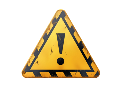 Yellow triangle warning sign isolated on transparent background
