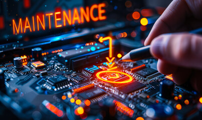 Skilled IT professional performing maintenance & optimization tasks on computer system, laptop and glowing maintenance icon, crucial role of system administrators in smooth operations & data integrity